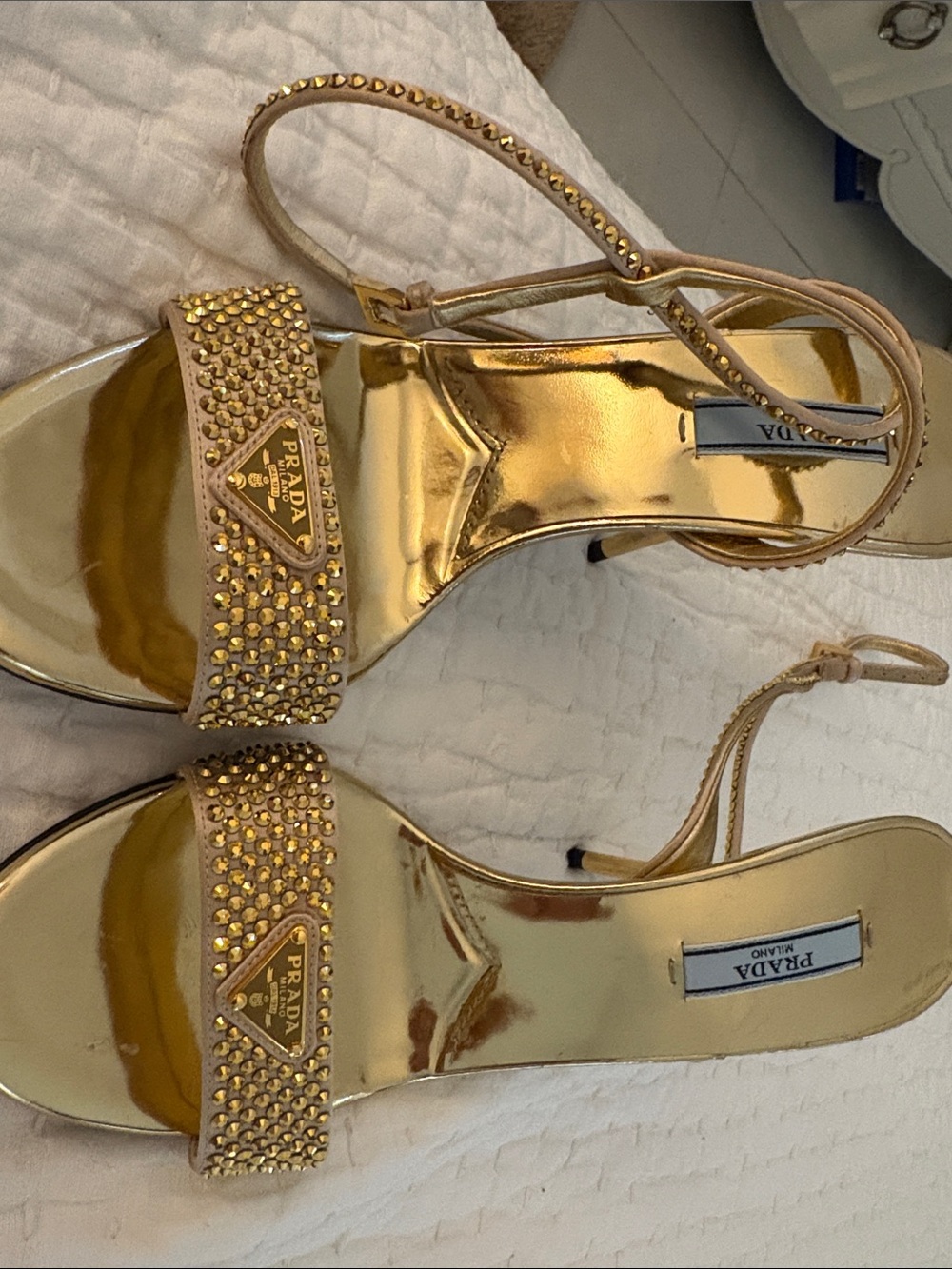 Prada Metallic Gold Studded Slingback Heels